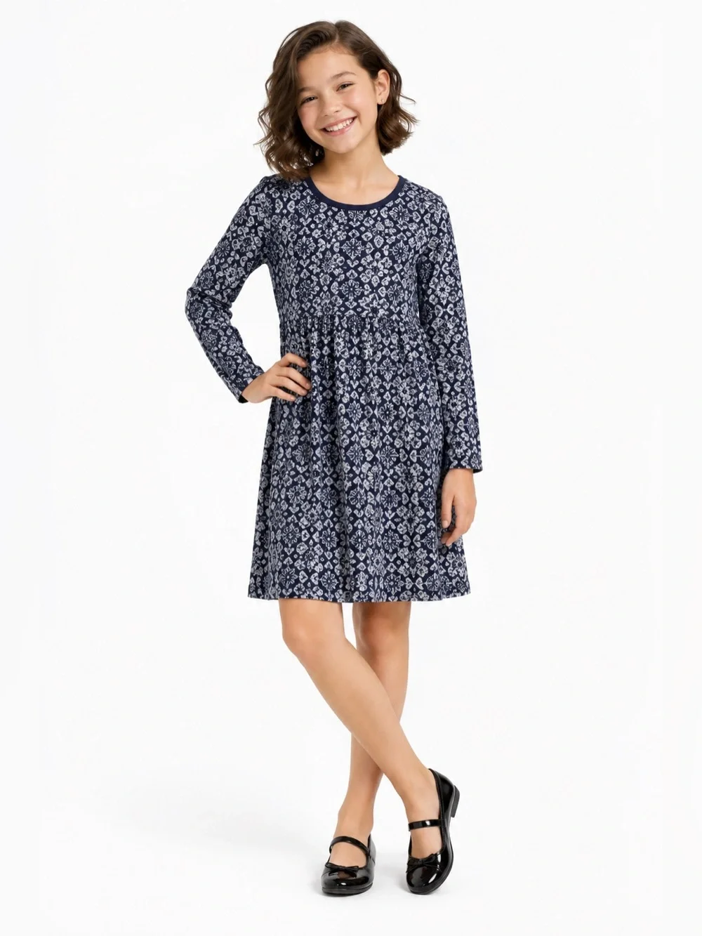 Tea Collection Gray and Blue Casual Long Sleeve Dress